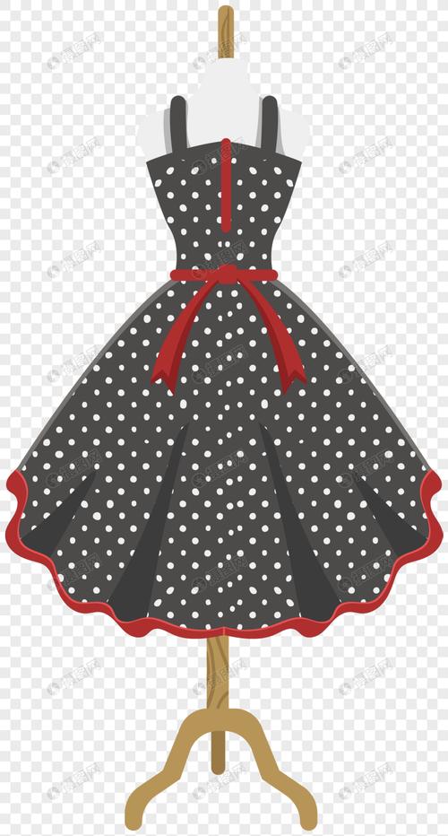 卡通黑色白点吊带裙元素