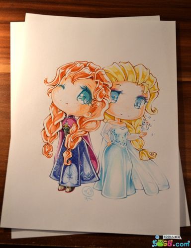 安娜和艾莎q版人物造型水彩手绘作品集