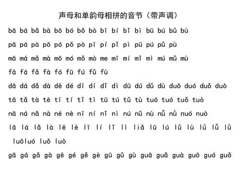 单韵母与声母相拼的音节