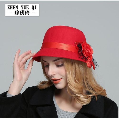 新款春季帽子 休闲女士礼帽秋冬英伦毛呢帽复古淑女