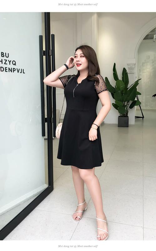 欧美大码女装2019夏200斤连衣裙加肥加大码胖mm显瘦高端连衣裙