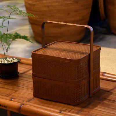 弄竹堂 日式小食盒提篮多层 糖果篮子水果盒旅行中式茶具收纳盒