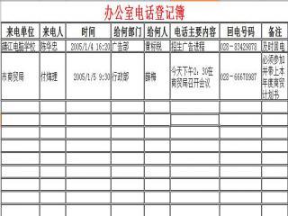 表格式                           办公室电话登记簿         来电
