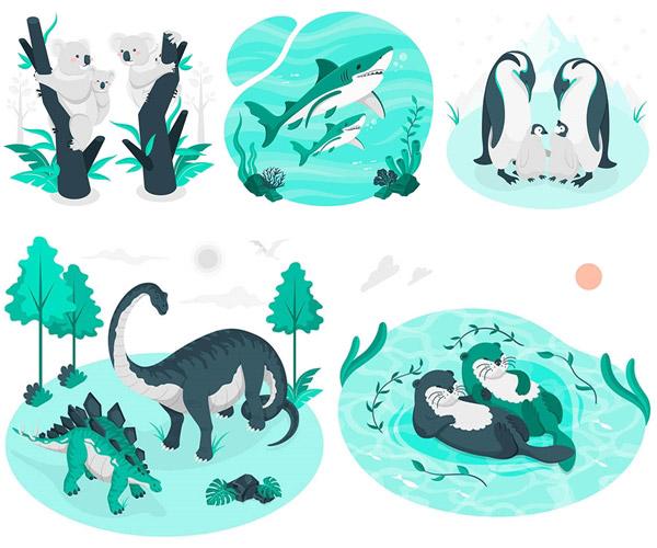 卡通鲨鱼与恐龙