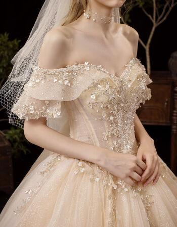 新款婚纱礼服女法式轻森系超仙梦幻拖尾气质新娘星空小个子女 齐地款