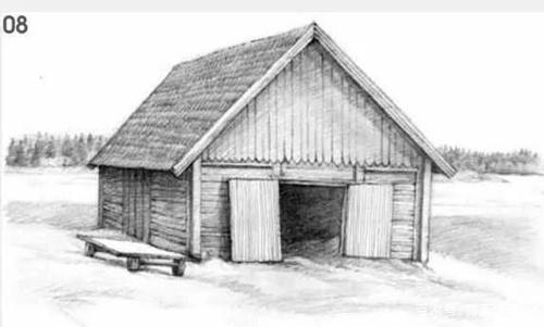 风景素描画教程:教你一步一步画小木屋