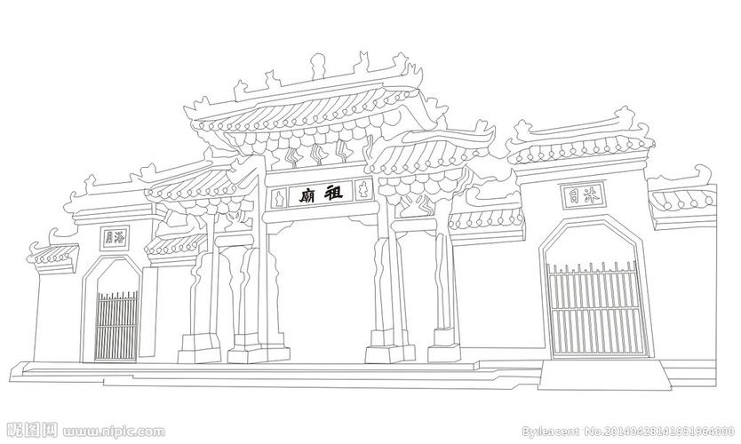 佛山祖庙线稿图片
