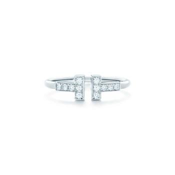 蒂芙尼蒂凡尼 tiffany t系列18k白金镶嵌钻石方形戒指