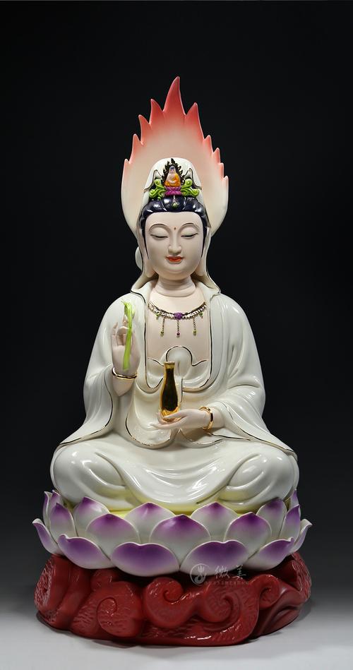 【上美】多尺寸带屏云莲座观音像彩绘观音佛像供奉观世音菩萨镇宅