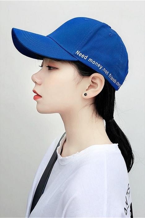 沛锦韩版蓝色棒球帽子 夏天侧面小字母ins男女遮阳帽弯檐鸭舌帽潮