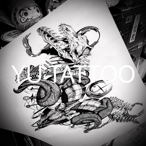 大连～裕の刺青～大花胸羊头纹身手稿欣赏_纹身_刺青