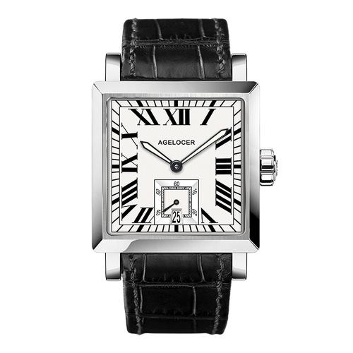 品牌艾戈勒agelocer全自动机械表男士方形皮带真皮手表时尚潮流男士