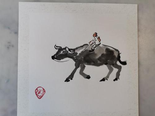 寄住在一个农民家中,这家人有一头水牛,小男孩天天外出放牛,李可染就
