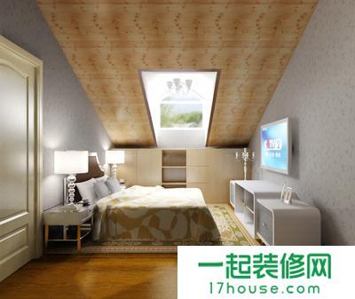 现代风格斜顶阁楼墙面壁纸装修效果图-现代风格床图片
