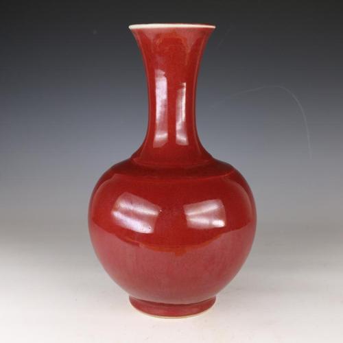 宣德祭红釉赏瓶 古董古玩景德镇保真包老瓷器收藏品摆件