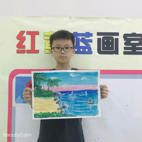 水粉风景画海边沙滩9215_风景画_海边沙滩_世茂河