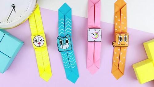 趣味折纸diy,带你学习如何折叠可爱的卡通手表!