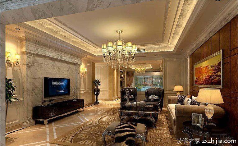 欧式客厅电视软包电视背景墙装修效果图