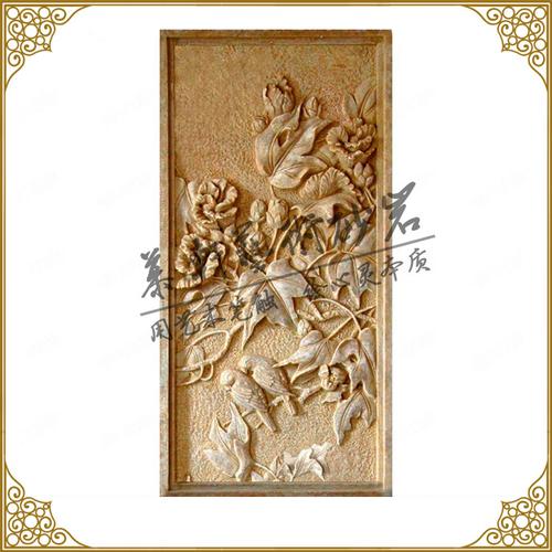 慕轩砂岩浮雕 砂岩背景墙 玄关过道壁画 砂岩中式墙饰板 花鸟图