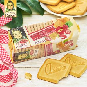 俄罗斯进口零食爱莲巧草莓味饼干190g早餐代餐休闲食品糕点