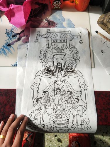手绘灶王爷