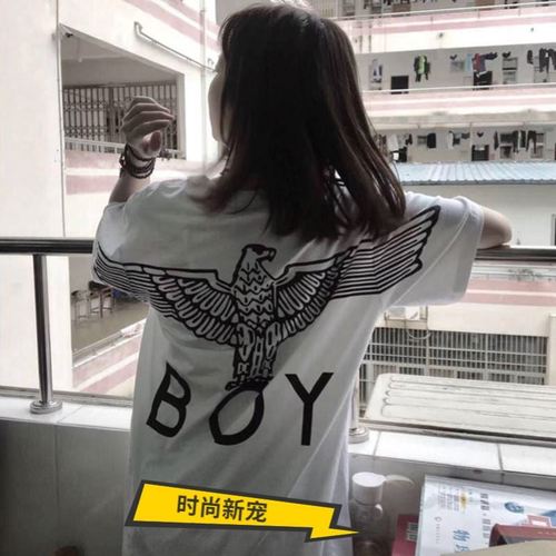 特价男孩老鹰_图案港风boy圆领亲肤男士男孩老鹰宽松版青少年短袖t恤