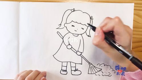 学画勤劳的扫地小女孩_简笔画_教程_春节去哪玩_简笔画教程_文化_绘画