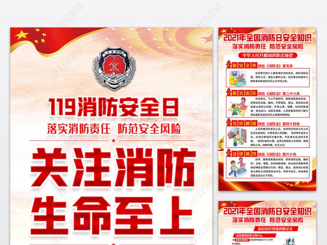 原创119全国消防日社区单位消防安全知识海报挂图版权可商用