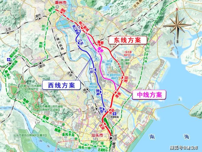 最终项目采用的是东线方案,即:线路自潮州东站东端引出,折向南沿枫春