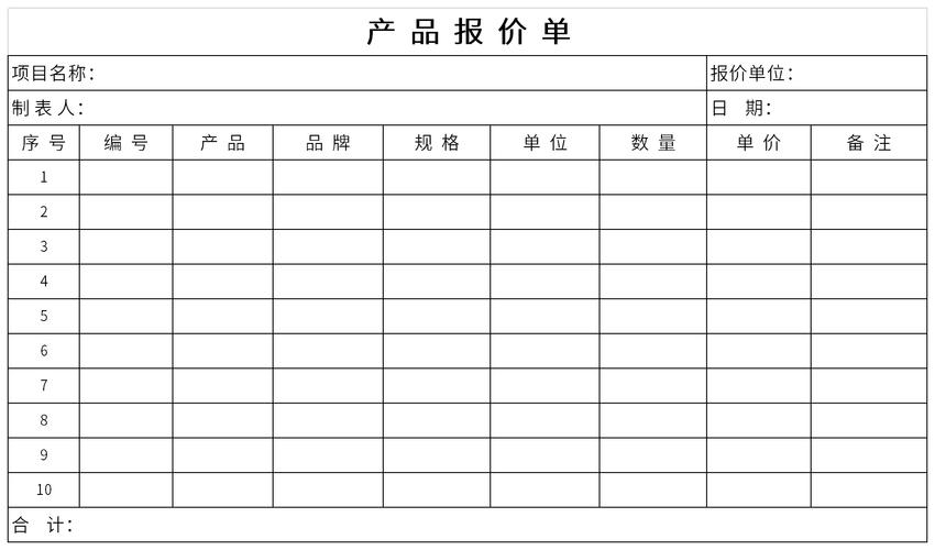 产品报价单主要用于供应商给客户的报价,类似价格清单.
