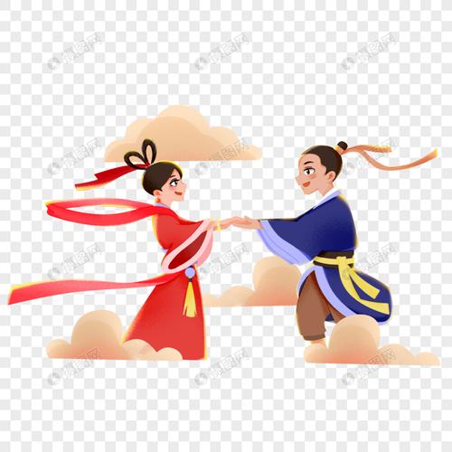 免抠元素 手绘/卡通元素 七夕节牛郎织女相会.psd 860_860