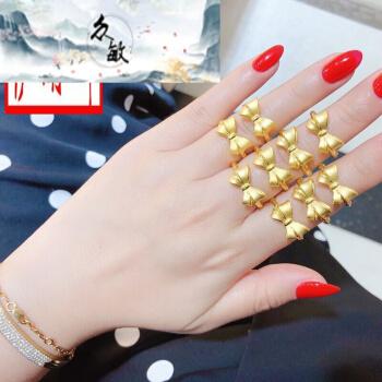 黄金戒指999足金蝴蝶结时尚戒子3d硬足金光圈麻花尾戒