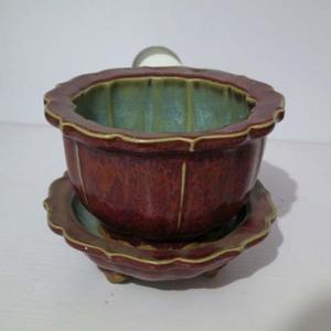 开门瓷器钧瓷里蚯蚓走泥纹花盆高16.8厘米古董古玩字画收藏品