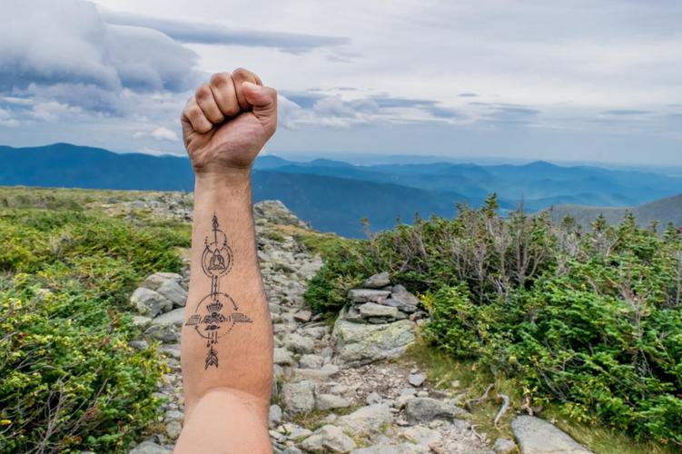 人,s,手臂,纹身,山,高地,岩石