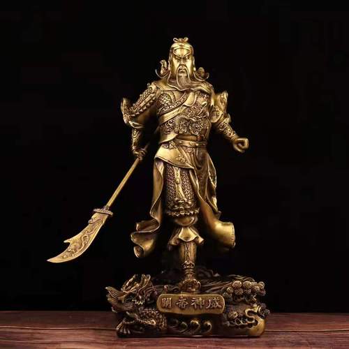 站龙关公摆件纯铜提刀关帝武财神佛像关二爷供养神像家居商务礼品