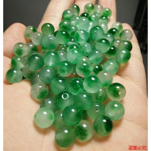diy散珠子飘花配件翡翠散珠 石英岩玉冰种a级飘绿花