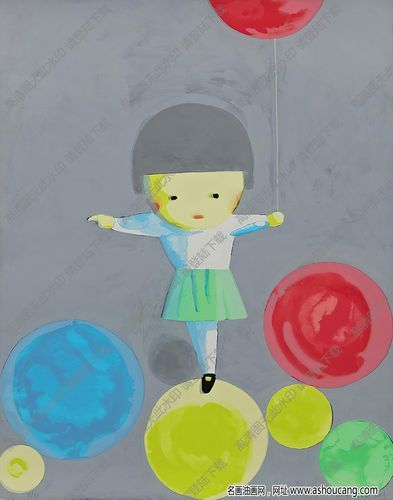刘野油画小女孩与汽球高清大图下载