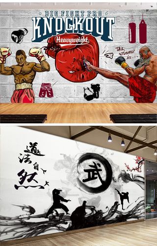 8d武术壁纸定做跆拳道健身房背景墙纸盲僧拳击搏击馆泰拳格斗壁画