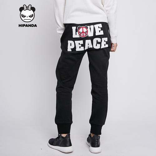hipanda 你好熊猫 新品 设计潮牌 女款 爱与和平基本裤加绒
