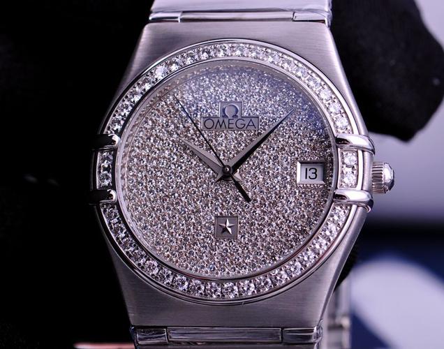 奢华-全 18k白金镶钻满天星 欧米茄omega 星座 自动机械男表