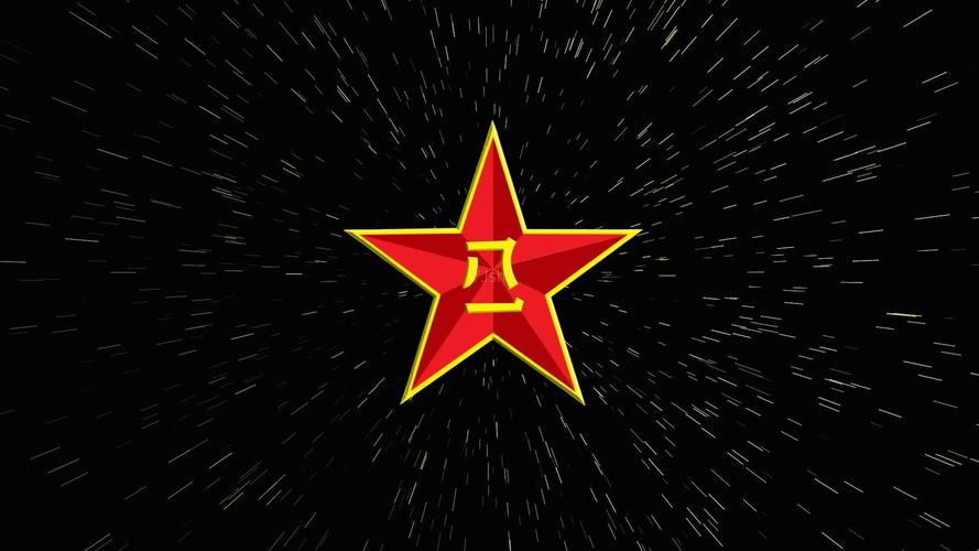 红五角星八一军徽国徽放金色光芒_1920x1080_高清视频