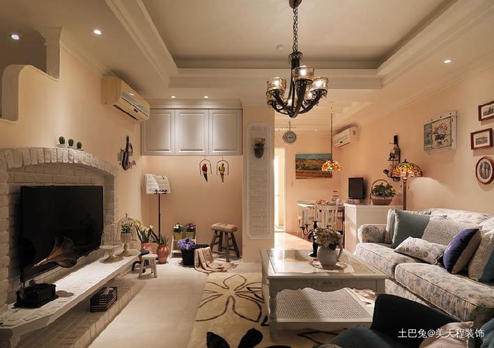 90平温暖可爱功能全面的乡村风格客厅美式田园客厅设计图片赏析