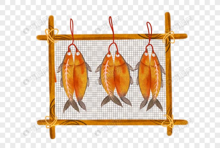 手绘卡通晒鱼干