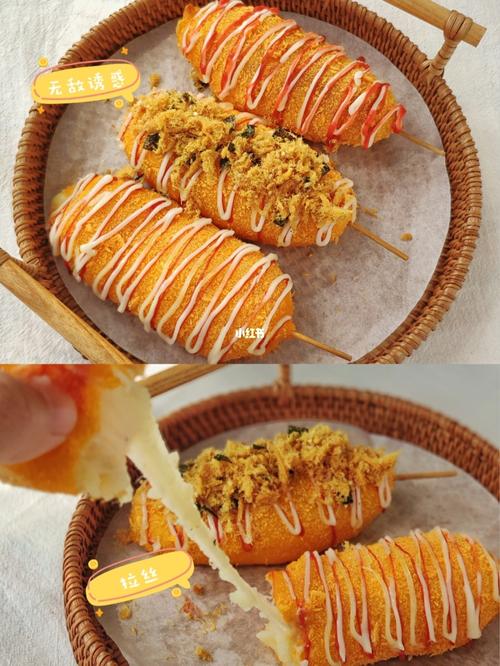 无面免油炸6015超长拉丝的土豆泥芝士热狗棒_土豆