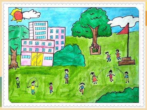 水彩画《校园生活》