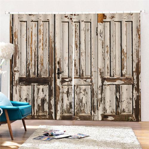 亚马逊热销复古破旧木门个性窗帘 柔软透气遮光防紫外线 厂家直销
