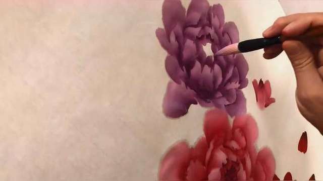 国画:写意牡丹花的画法展示,步骤清晰,色彩层次鲜明,值得收藏