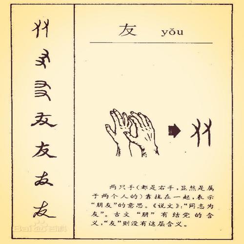 其它 第4期:啊朋友,一路有你    从"友"的字形变化——甲骨文的"友"