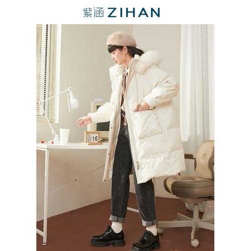 大毛领中长款紫涵2021年冬季羽绒服过膝保暖外套气质新款智能宅