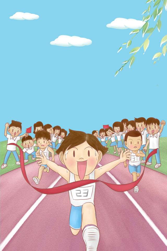 校园春季运动会 春季 蓝色 校园, 蓝色卡通校园春季运动会海报, 树叶